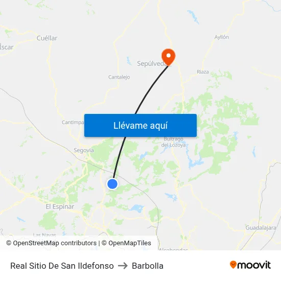 Real Sitio De San Ildefonso to Barbolla map