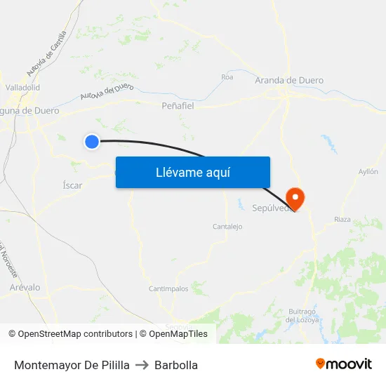 Montemayor De Pililla to Barbolla map