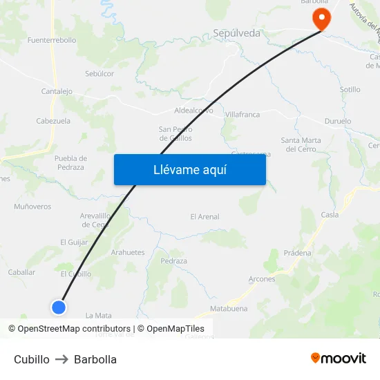 Cubillo to Barbolla map