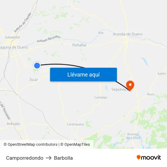 Camporredondo to Barbolla map