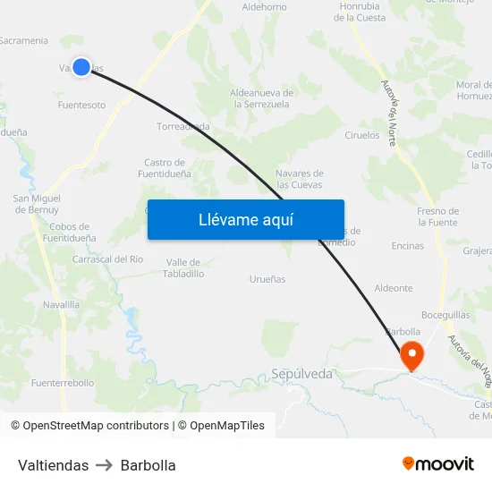 Valtiendas to Barbolla map
