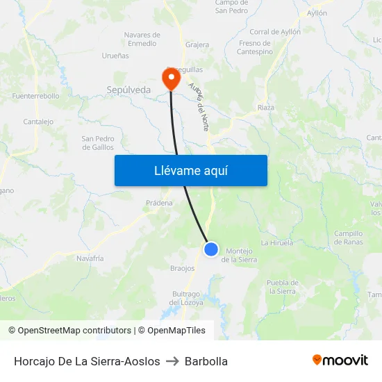 Horcajo De La Sierra-Aoslos to Barbolla map