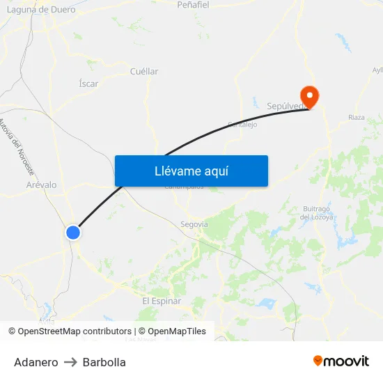 Adanero to Barbolla map