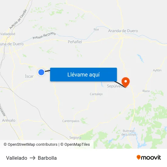 Vallelado to Barbolla map