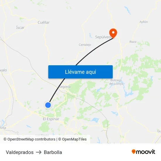 Valdeprados to Barbolla map
