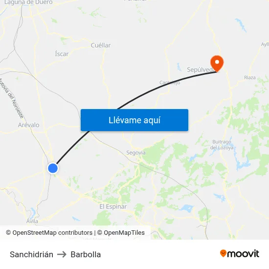 Sanchidrián to Barbolla map