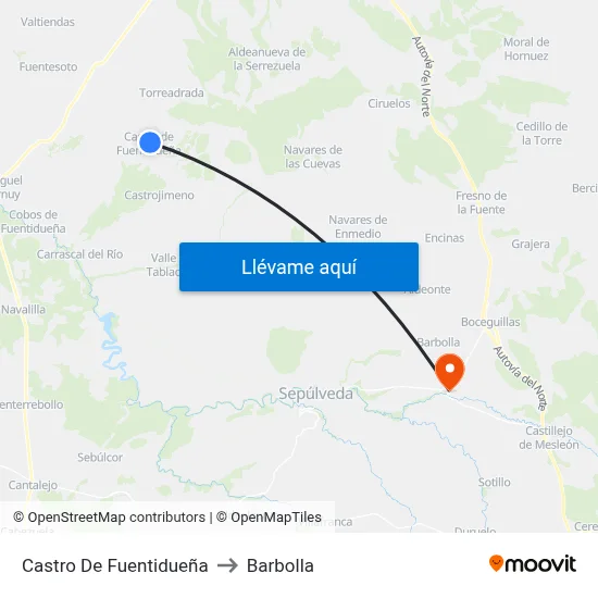 Castro De Fuentidueña to Barbolla map
