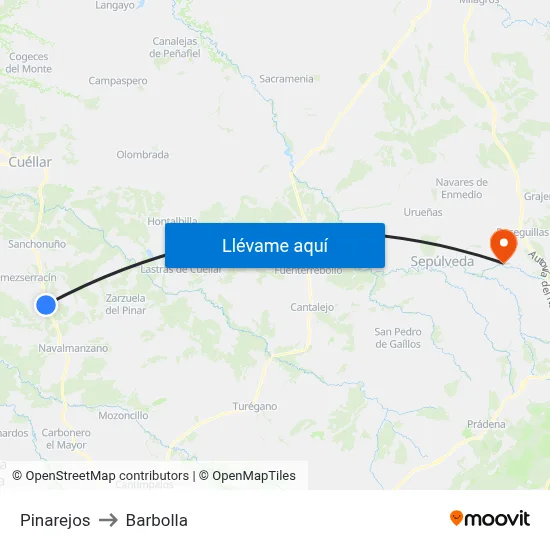 Pinarejos to Barbolla map