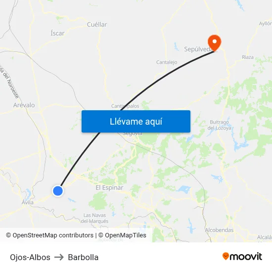 Ojos-Albos to Barbolla map