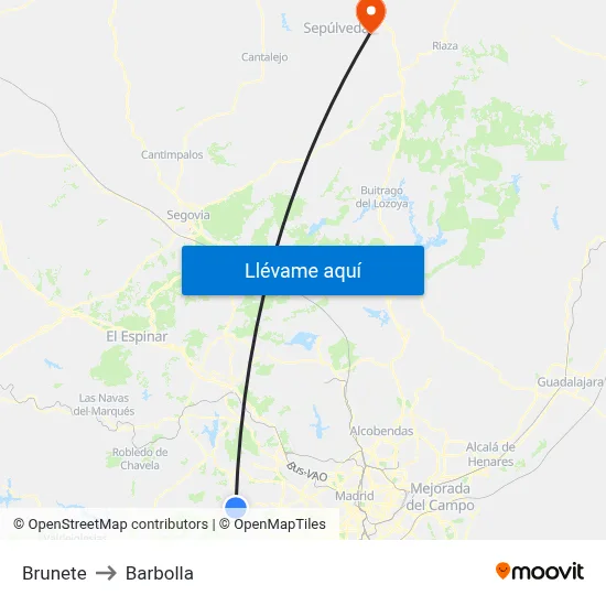 Brunete to Barbolla map
