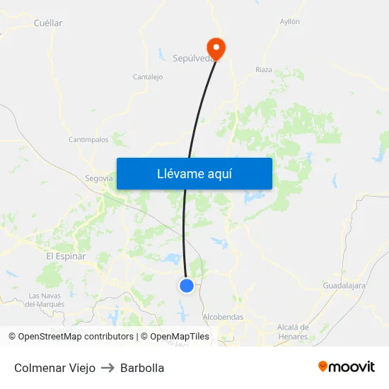Colmenar Viejo to Barbolla map