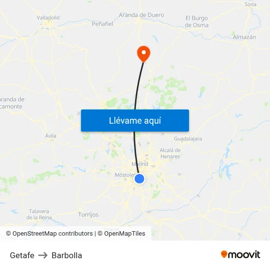 Getafe to Barbolla map
