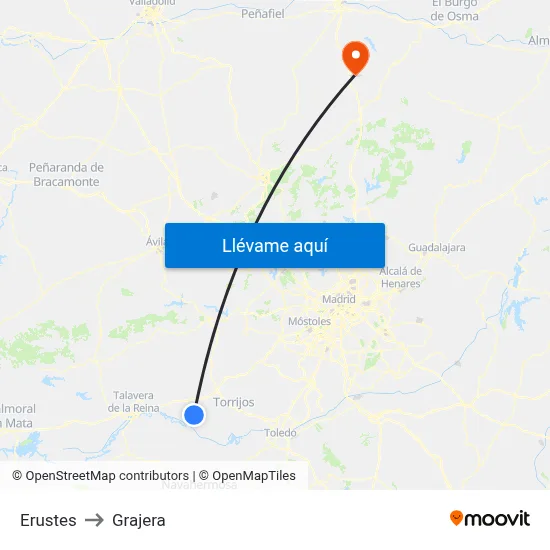 Erustes to Grajera map