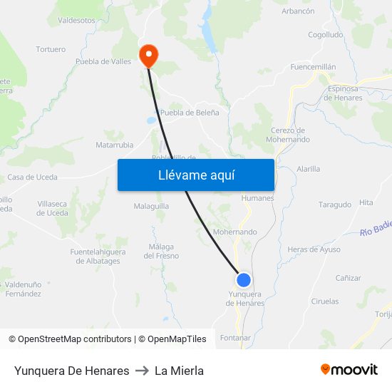 Yunquera De Henares to La Mierla map