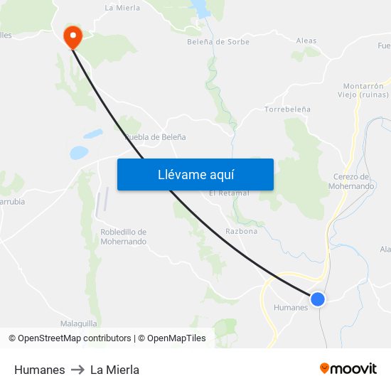 Humanes to La Mierla map