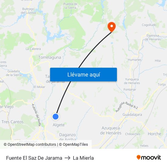 Fuente El Saz De Jarama to La Mierla map