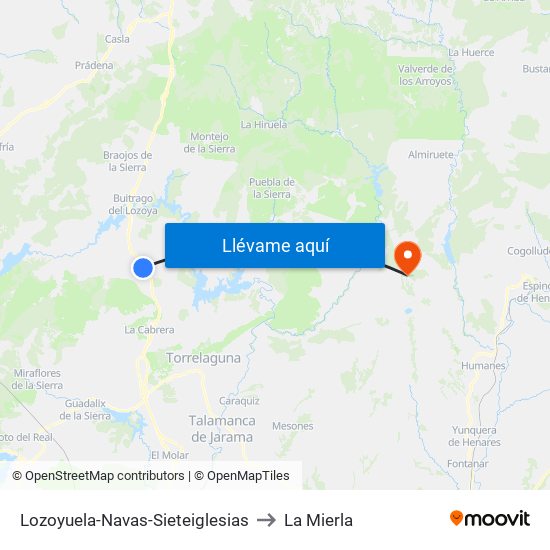 Lozoyuela-Navas-Sieteiglesias to La Mierla map
