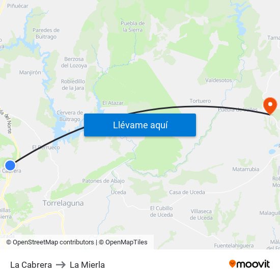 La Cabrera to La Mierla map