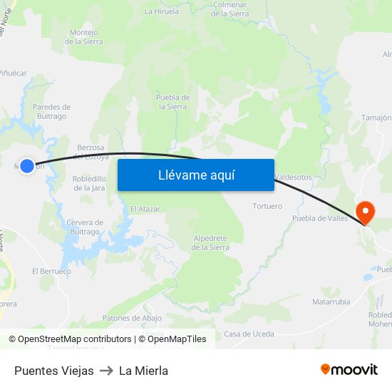 Puentes Viejas to La Mierla map