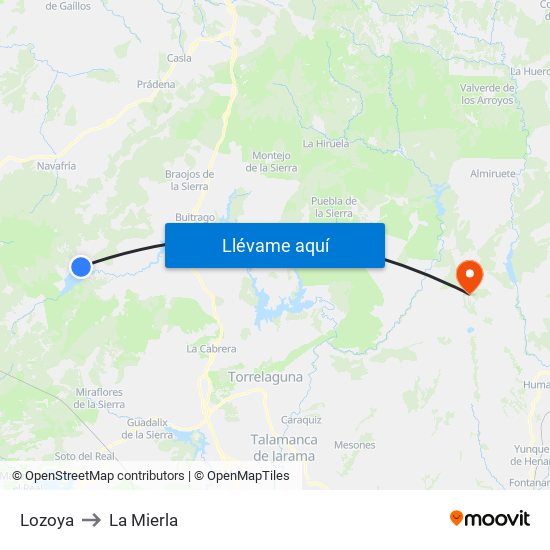 Lozoya to La Mierla map