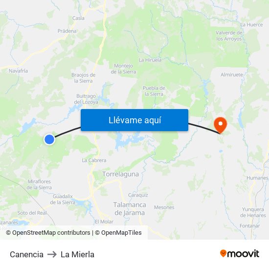 Canencia to La Mierla map