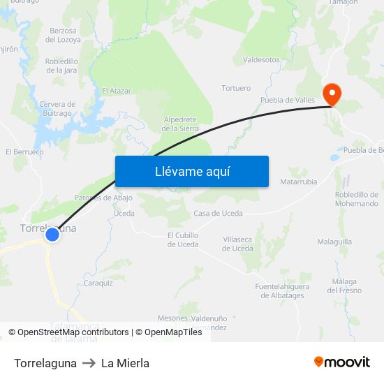 Torrelaguna to La Mierla map