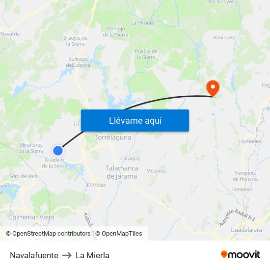 Navalafuente to La Mierla map