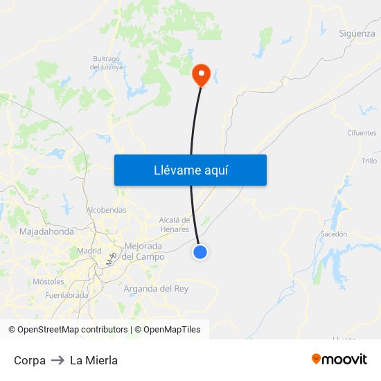 Corpa to La Mierla map