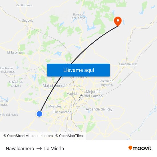 Navalcarnero to La Mierla map