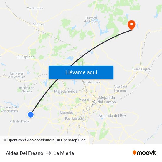 Aldea Del Fresno to La Mierla map