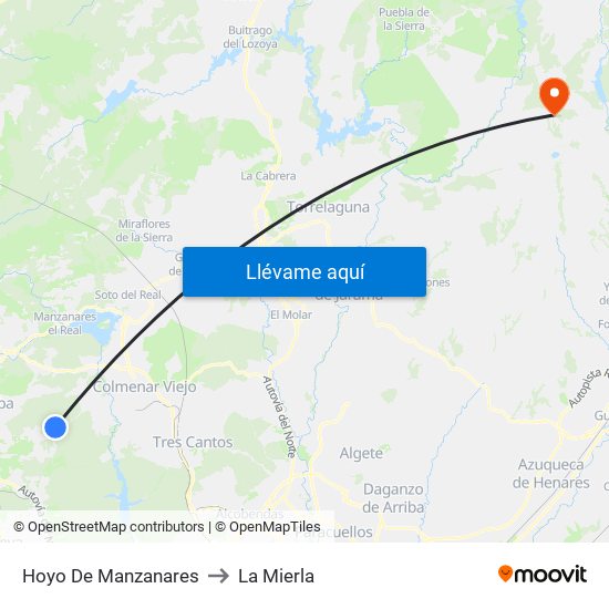 Hoyo De Manzanares to La Mierla map