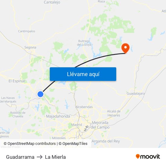 Guadarrama to La Mierla map