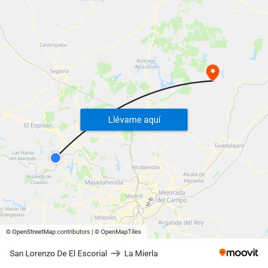 San Lorenzo De El Escorial to La Mierla map