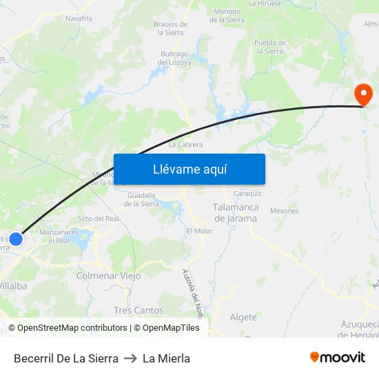 Becerril De La Sierra to La Mierla map