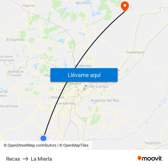 Recas to La Mierla map