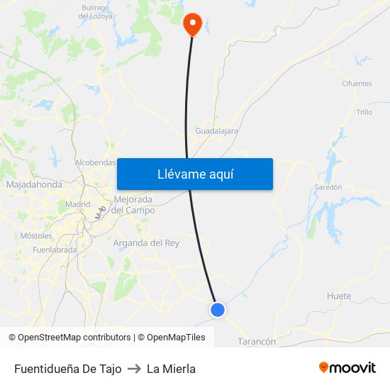 Fuentidueña De Tajo to La Mierla map