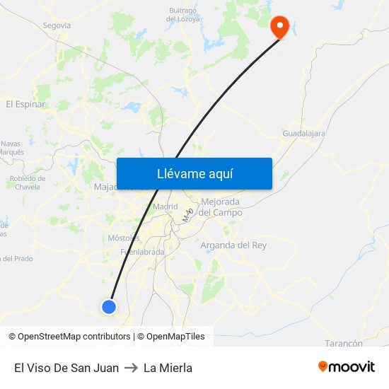 El Viso De San Juan to La Mierla map