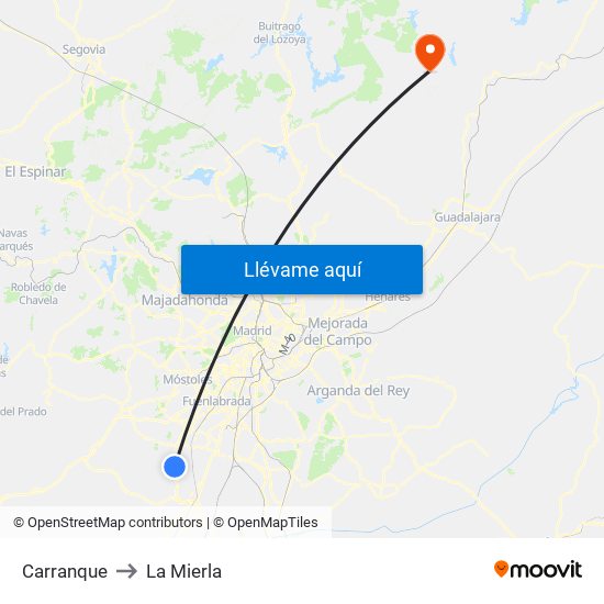 Carranque to La Mierla map