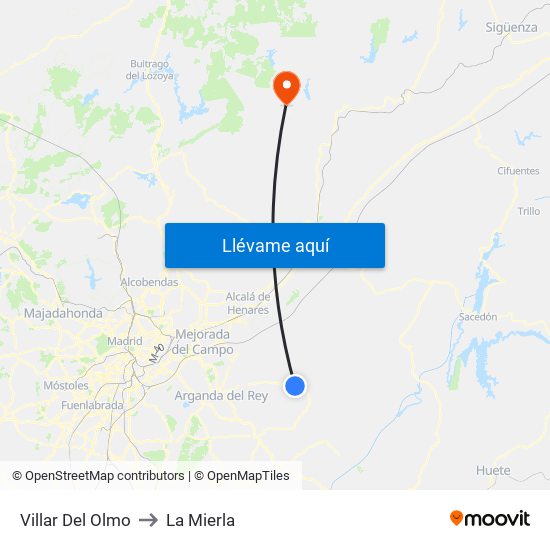 Villar Del Olmo to La Mierla map