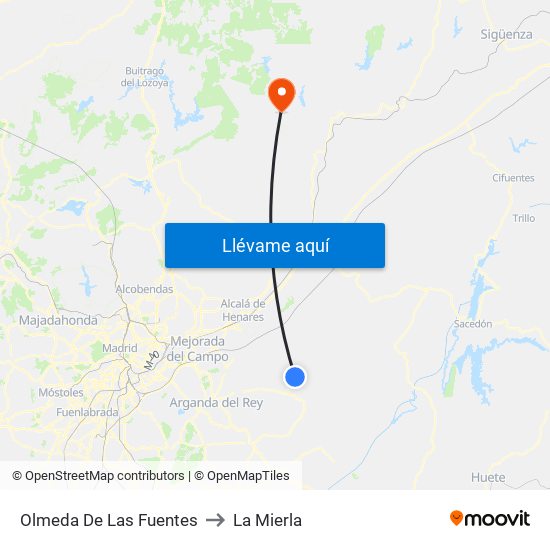 Olmeda De Las Fuentes to La Mierla map