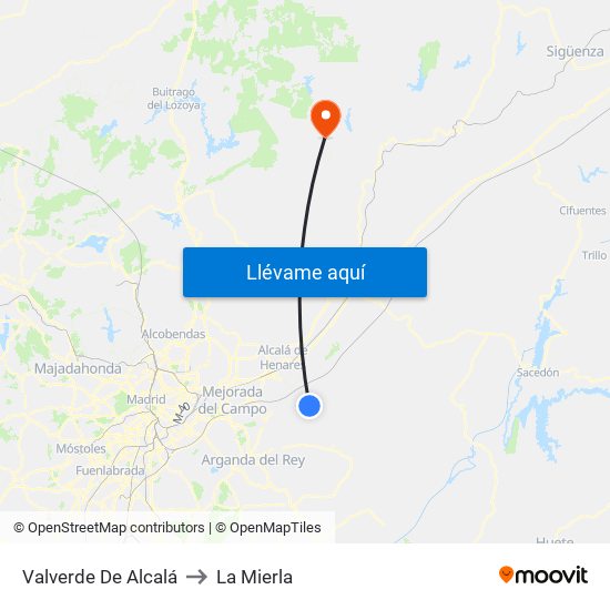 Valverde De Alcalá to La Mierla map