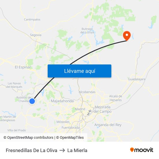 Fresnedillas De La Oliva to La Mierla map