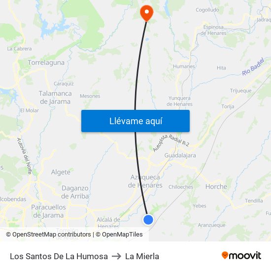 Los Santos De La Humosa to La Mierla map