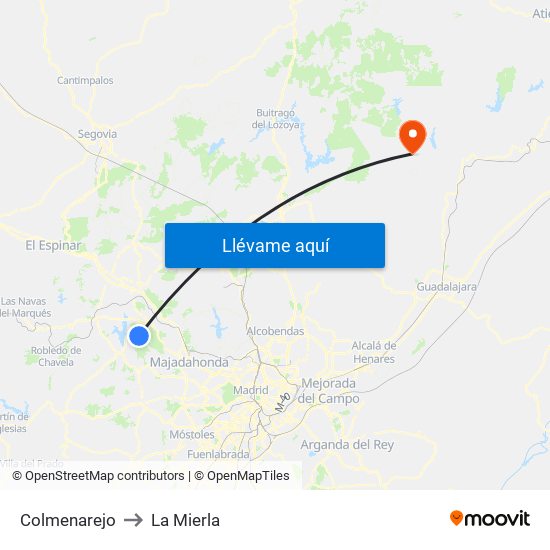 Colmenarejo to La Mierla map