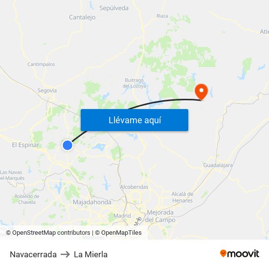 Navacerrada to La Mierla map