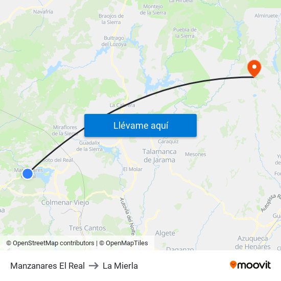 Manzanares El Real to La Mierla map