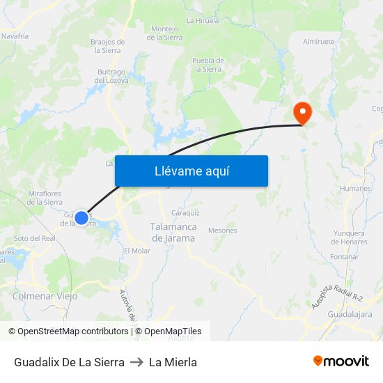 Guadalix De La Sierra to La Mierla map
