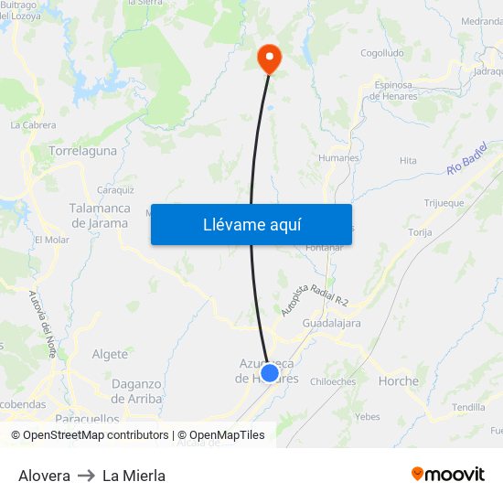 Alovera to La Mierla map