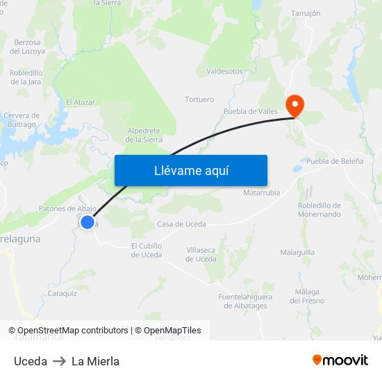 Uceda to La Mierla map