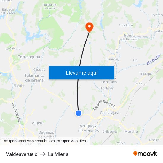 Valdeaveruelo to La Mierla map